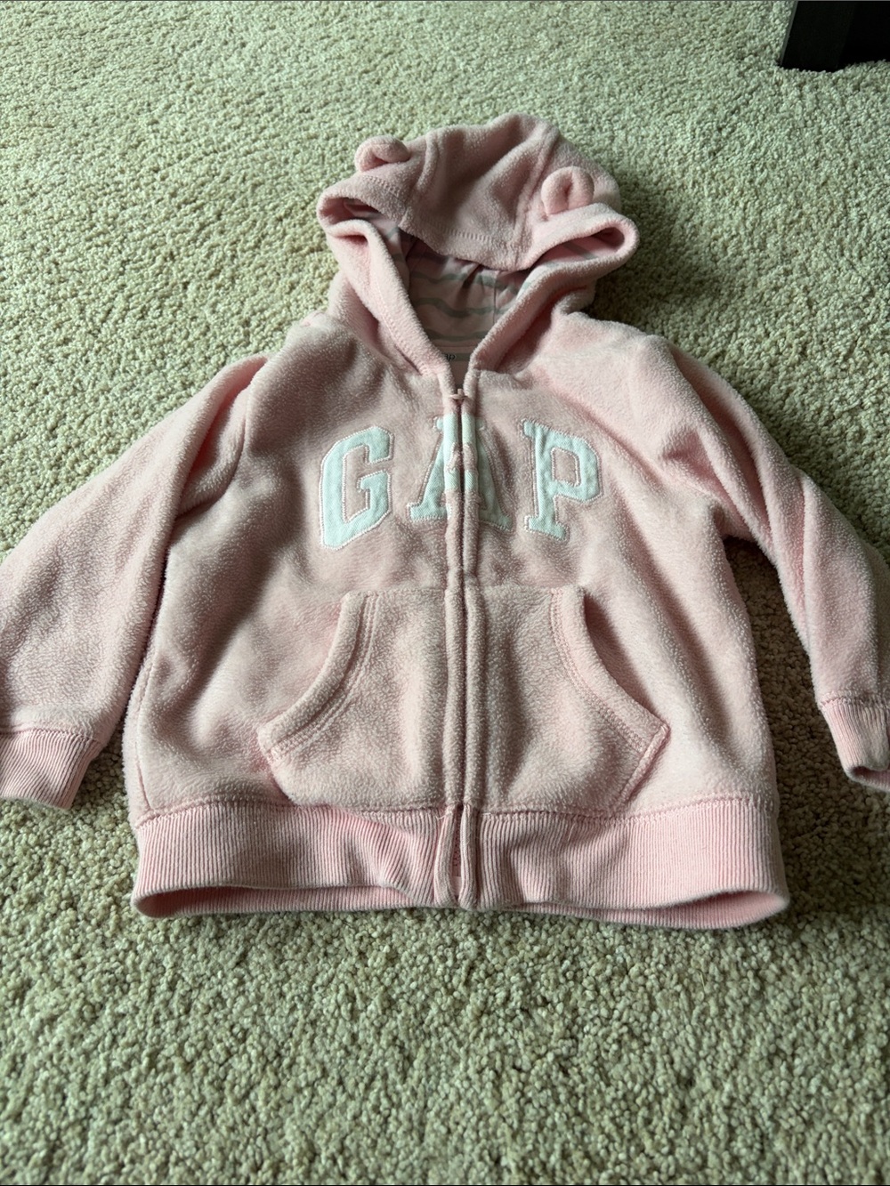 GAP Light Pink Fleece Zip-Up Hoodie with Ear Hood